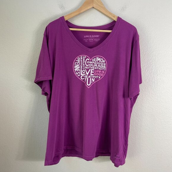 Life Is Good Womens Plus XXXL Crusher Top Purple Heart Graphic Cotton Shirt - Picture 2 of 9